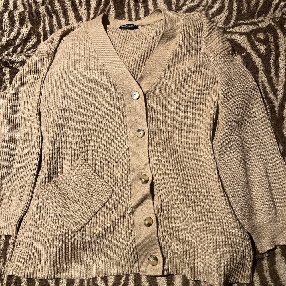 SHEIN Beige Button-Up Cardigan